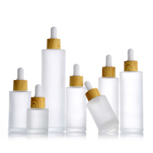 Square Flat Shoulder 15ml 20ml 30ml Skincare Essential Hair Oil Bottle Frosted Clear Glass Bamboo Serum Bottles